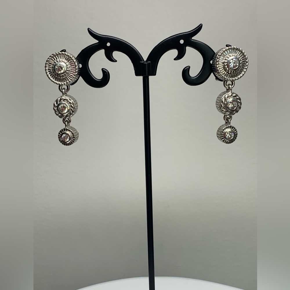 Judith Ripka Sterling Silver Articulated 3-Tier Omega Clasp CZ Dangle Earrings